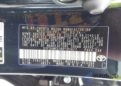 2024 Toyota Corolla Se from USA, damaged, VIN 5YFS4MCE4RP191677